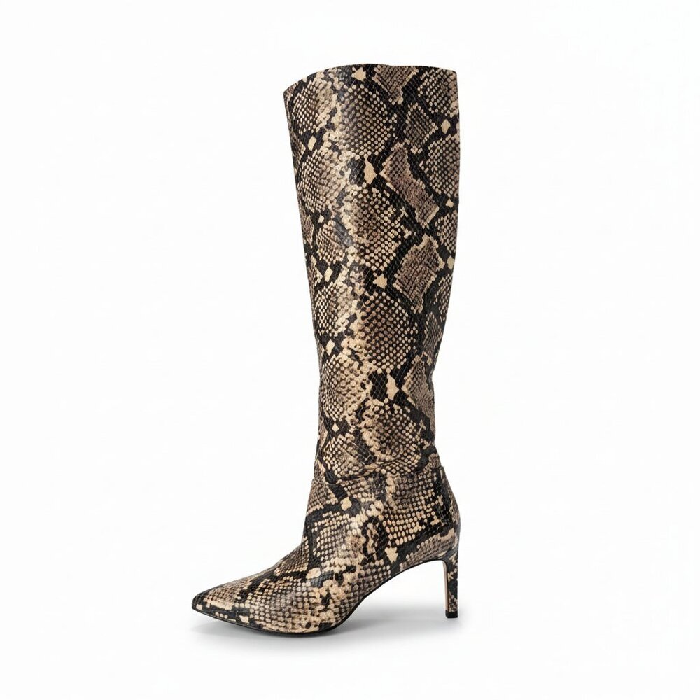 BCBGeneration Marlo Snake Print Knee-High Boots • Size 6.5 • Pointed Toe Heels